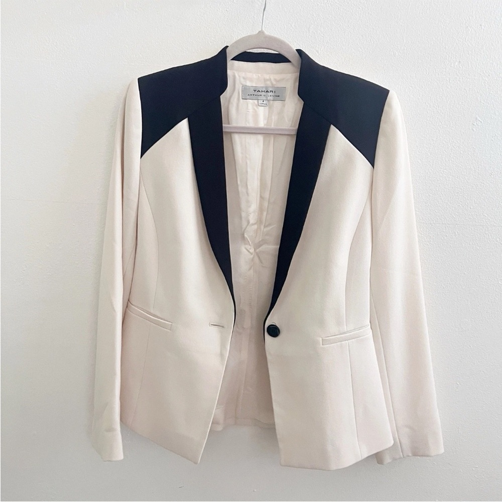 Tahari ASL Cream Blazer with Black Lapels size 4 NEW - Picture 2 of 9